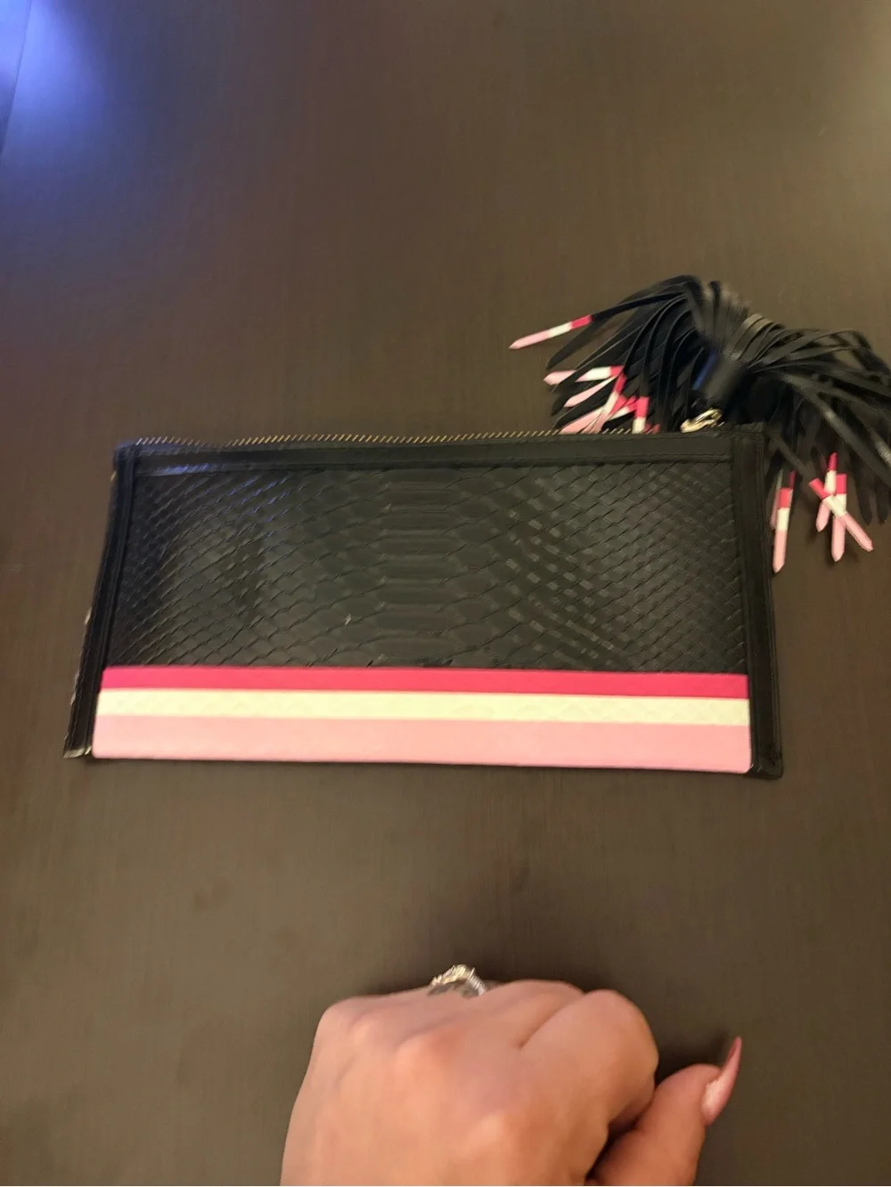 Victoria's Secret Black Clutch with Pink and White Stripes